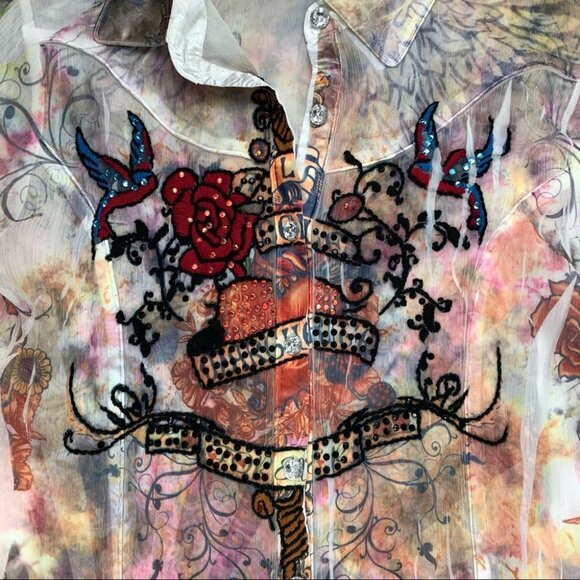 Vintage western Style Long  Sleeved Button Up Blouse - Picture 6 of 12